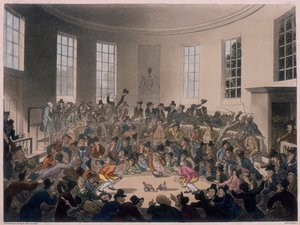 Hommes regardant un combat de coqs, fin 18e-début 19e siècle - Thomas Rowlandson, Augustus Charles Pugin