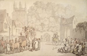Une voiture se préparant à quitter Canterbury Gate, Christ Church, Oxford, c.1810-15 - Thomas Rowlandson