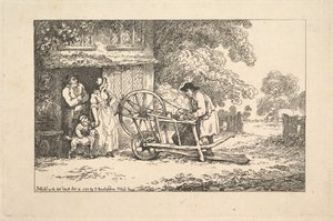 Un rémouleur itinérant à la porte d