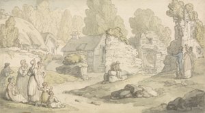 Scène de Village avec Personnages et Bâtiments en Ruines