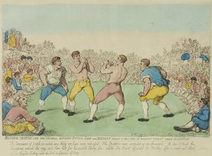 Match de boxe pour 200 guinées entre Dutch Sam et Medley (gravure en couleur)