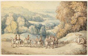 Cavalerie en marche (recto) ; Fragment de croquis de cheval (verso) - Thomas Rowlandson