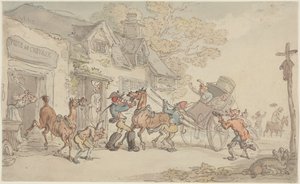 Changement de chevaux dans un relais de poste en France - Thomas Rowlandson