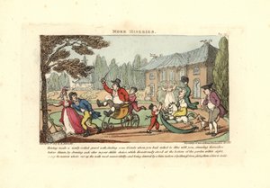 Enfants jouant sur des chariots coupant une allée de gravier nouvellement roulée - Thomas Rowlandson