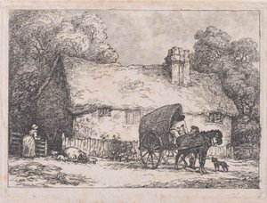 Chalet avec une charrette et des cochons - Thomas Rowlandson