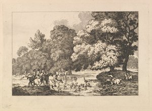 Chasse au Cerf - Une Scène de Paysage avec Cerf et Chiens dans une Rivière, 1787