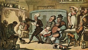 Le Dr Syntax lisant son tour dans la cuisine de la Vache Dun, vers 1815 - Thomas Rowlandson