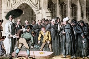 Le Dr Syntax regardant le cercueil de sa femme être descendu dans la tombe