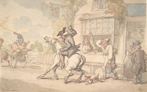 Dr. Syntax avec un cheval récalcitrant devant une auberge, XVIIIe-XIXe siècle