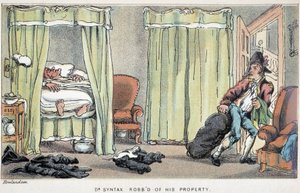 Cambriolage de la maison du docteur Syntax pendant son sommeil - dans « Les trois tours du docteur Syntax : à la recherche du pittoresque, de la consolation et d