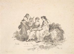 Harmonie - Deux nymphes chantant, une autre jouant de la lyre - Thomas Rowlandson