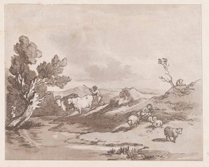 Paysage avec une figure conduisant du bétail à l