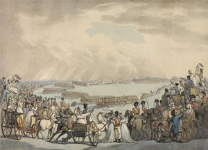 Volontaires de cavalerie légère de Londres et de Westminster, commandés par le colonel Herries, passés en revue par Sa Majesté sur Wimbledon Common, 5 juillet 1798 - Thomas Rowlandson