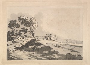 Paysage Ouvert avec Trois Cavaliers au Milieu Distance se Dirigeant vers la Droite, Windblo...