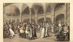 Fêtards en costume à un bal masqué dans un grand théâtre - Thomas Rowlandson