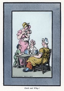 Femme assise vendant du lait de caille et du lait à une mère et ses enfants - Thomas Rowlandson