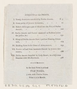 Table des matières : Les aventures de Joseph Andrews, et son ami M. Abraham Adams, 1792 - Thomas Rowlandson