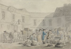 La douane à Boulogne - verso : croquis au graphite de chevaux, carrosses et bâtiments