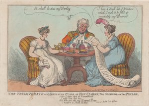 Le Triumvirat de Gloucester Place, ou Le Clerc, Le Soldat, et Le Tailleur, 1809 - Thomas Rowlandson
