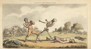 Le squelette de la Mort boxe avec un boxeur à mains nues tandis qu