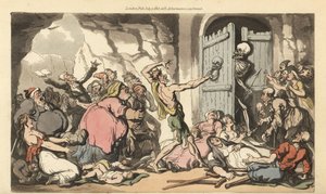 La mort regarde derrière la porte de la mort, pour voir la foule de personnes obèses, boiteuses, estropiées, vieilles et folles attendant la libération des tourments de la vie.