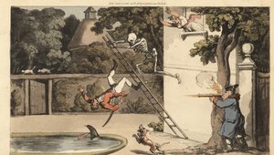 Le squelette de la Mort pousse une échelle loin d
