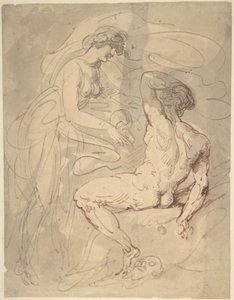 Une femme parlant à un homme nu assis - Thomas Rowlandson