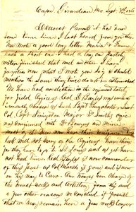 Lettre signée T.S. Hawley, Cape Girardeau, Missouri, à ses parents, 8 septembre 1861 - Thomas S. Hawley
