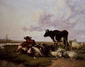 Bétail et moutons paissant - Thomas Sidney Cooper