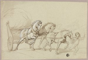 Enfant menant trois chevaux et une charrette - Thomas Stothard