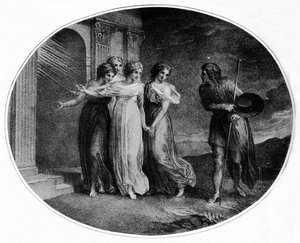 Prudence, Piété, Charité et Discrétion invitant Chrétien au Palais Beau, 1789, 1912