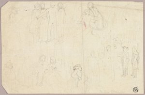 Esquisses pour Tristram Shandy (recto); Esquisses de médaillon avec figure allégorique assise (verso) - Thomas Stothard