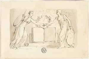 Deux figures féminines allégoriques se serrant la main devant un livre - Thomas Stothard