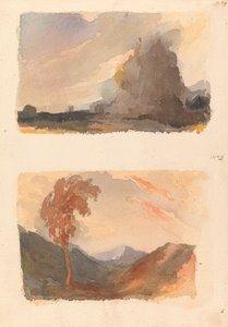 Deux dessins sur une feuille : Paysage avec grande falaise au premier plan - Principe de Cuyp (n° 3) ; Paysage avec arbre au premier plan, montagnes au loin - Principe de Both (n° 4) - Thomas Sully