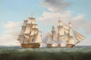 H.M.S. Ethalion en action avec la frégate espagnole Thetis au large du cap Finisterre, 16 octobre 1799