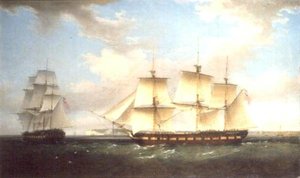 Le navire indien en deux positions au large du château de Walmer, Kent