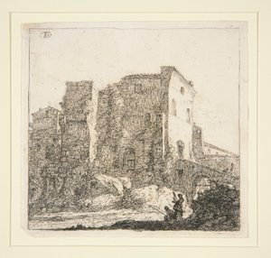 Paysage avec ruines et pêcheur