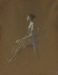 Dame assise en robe jaune - Thomas Wilmer Dewing