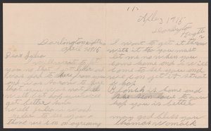 Lettre de Thomas Womack à Julia Womack avec enveloppe, 7 avril 1915