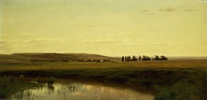 Un convoi de chariots sur les plaines, rivière Platte - Thomas Worthington Whittredge