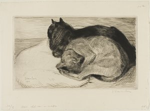 Deux chats sur un coussin - Théophile Alexandre Pierre Steinlen