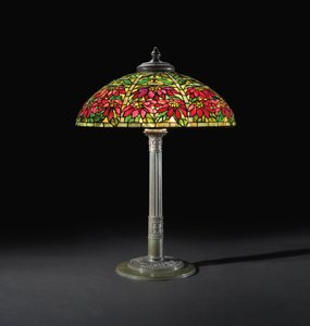 Lampe de table Poinsettia, vers 1910 (verre plombé et bronze)