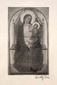 Maîtres italiens anciens : Madone en trône avec enfant tenant un oiseau, 1885