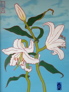 Lys blanc sur fond bleu
