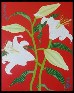 Lys blanc sur fond rouge n°1