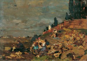 Enfants au mur du cimetière