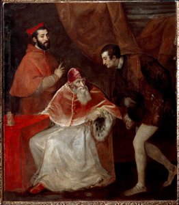 Pape Paul III et ses petits-fils (Alessandro et Ottavio Farnese) - Tiziano Vecelli