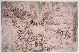 Étude de paysage avec moutons - Titian (c.1488 1576)
