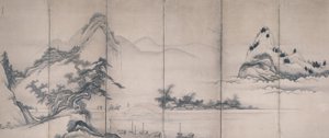 Voyageurs sur un pont au bord du lac - Toetsu Toetsu