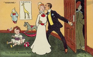 Homme embrassant la nounou de ses enfants